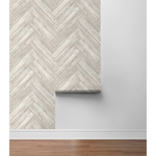 Surface Style Herringbone Wood Whitewash Peel & Stick Wallpaper 20.5