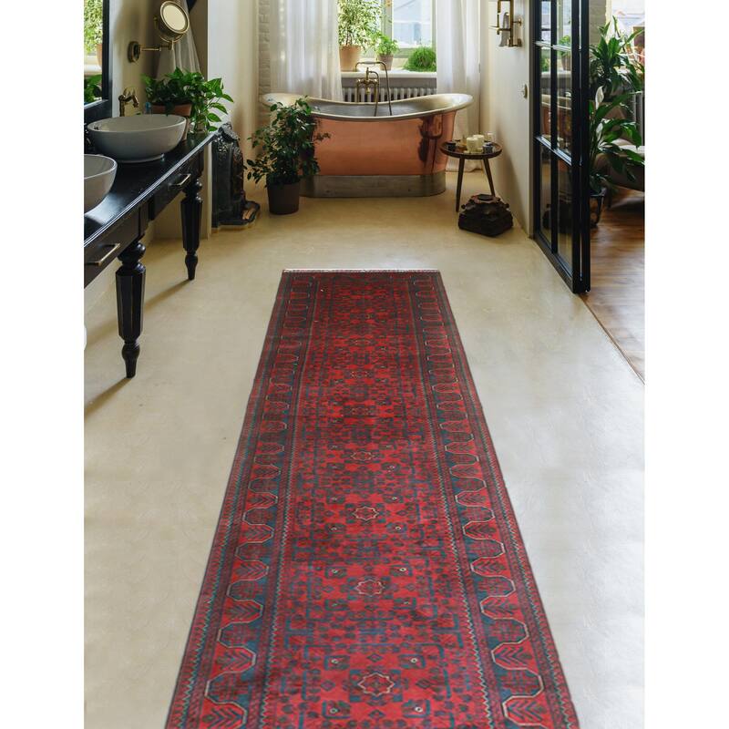 Khamyab Zarmina Red/Navy Runner - 2'11" x 18'11"