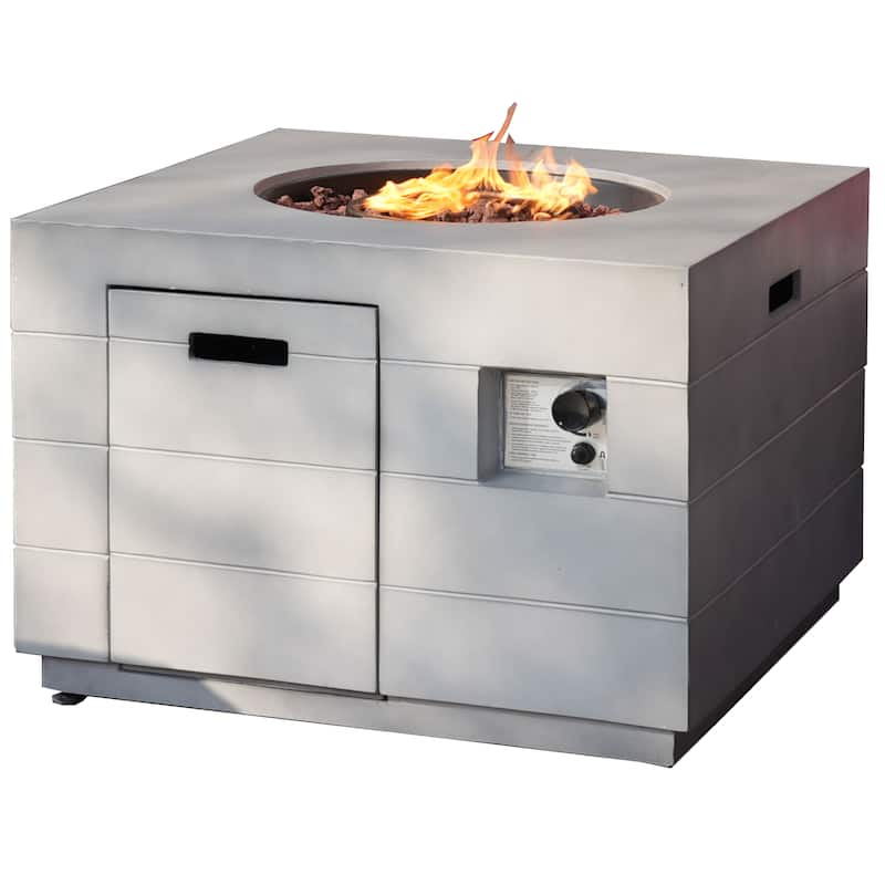 50000 BTU 35" Gray Aluminum Natural Gas Square Fire Pit Table With Cover