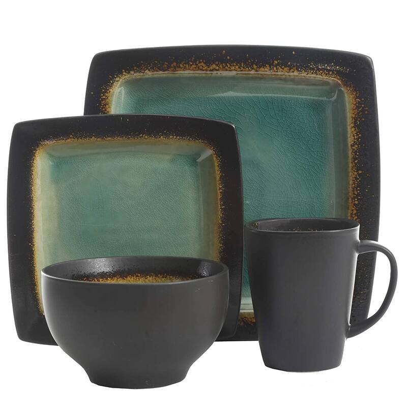 Gibson Elite Ocean Paradise 16 Pc Square Stoneware Dinnerware Set Jade - 8' x 10'