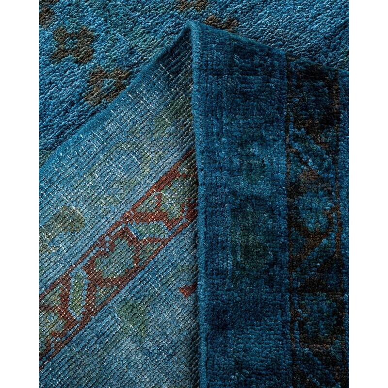 Overton Hand Knotted Wool Vintage Inspired Modern Contemporary Overdyed Blue Area Rug - 9' 1" x 11' 6"