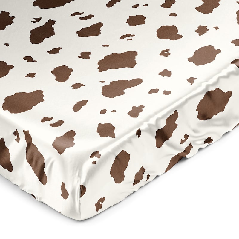 Sweet Jojo Designs Brown Western Cow Print Boy Girl Gender Neutral Satin Fitted Crib Sheet Tan Off White Wild West Steer Animal