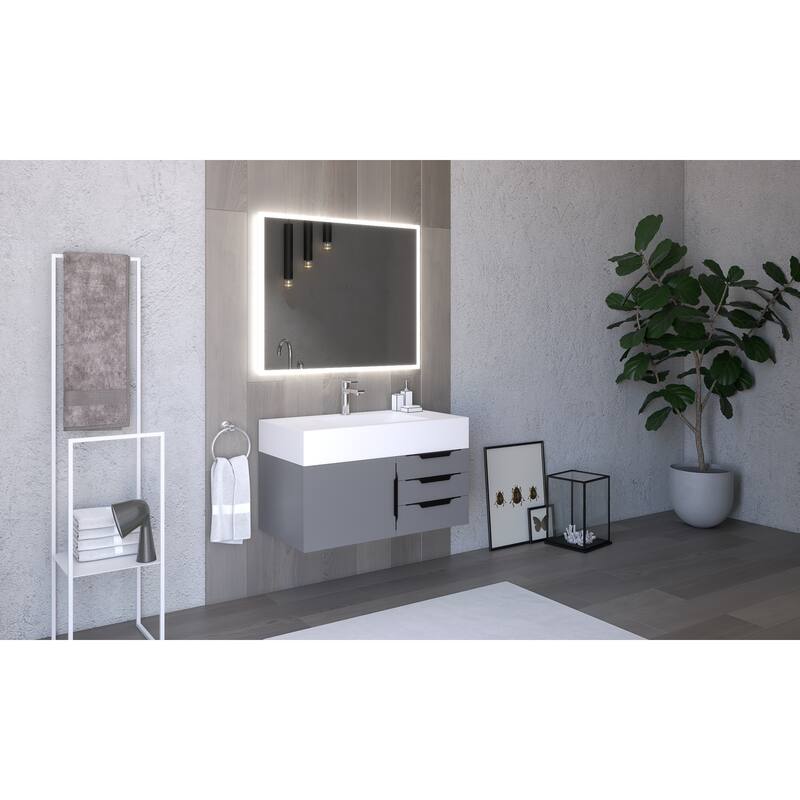 Nile 36-Inch Wall Mounted Bathroom Vanity Set w/ White Top