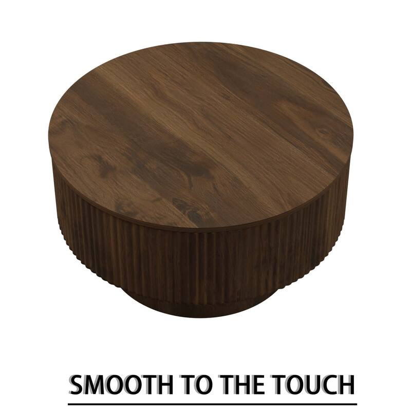 29.53" MDF Modern Circular Coffee Table, with Circular Stripe Design and Storage Space, Suitable for Home & Kitchen