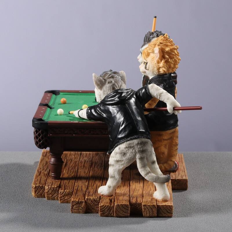 7.09 inches Width Polyresin Edgy Cats Playing Pool Multicolor Finish Figurine