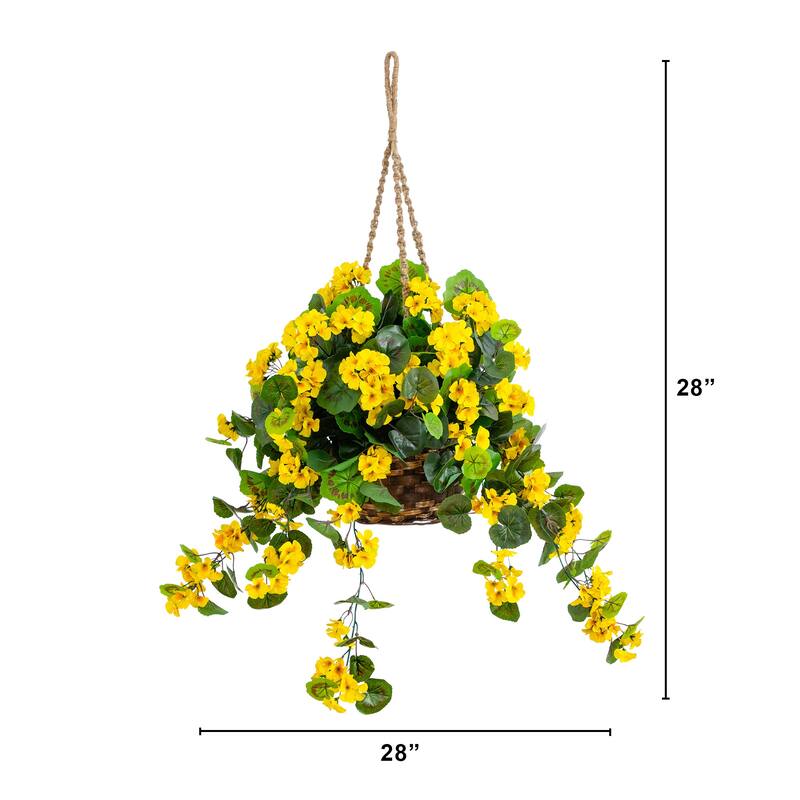 28-in UV Resistant Artificial Geranium in Hanging Basket