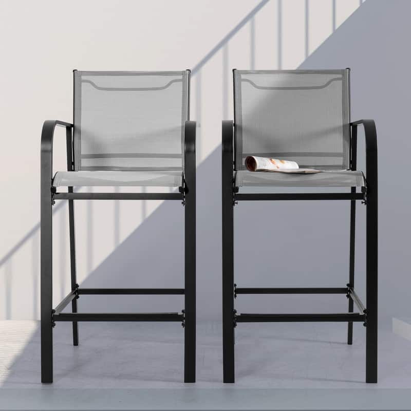 Nuu Garden Outdoor 2-Piece Textilene High Bar Stools, Gray