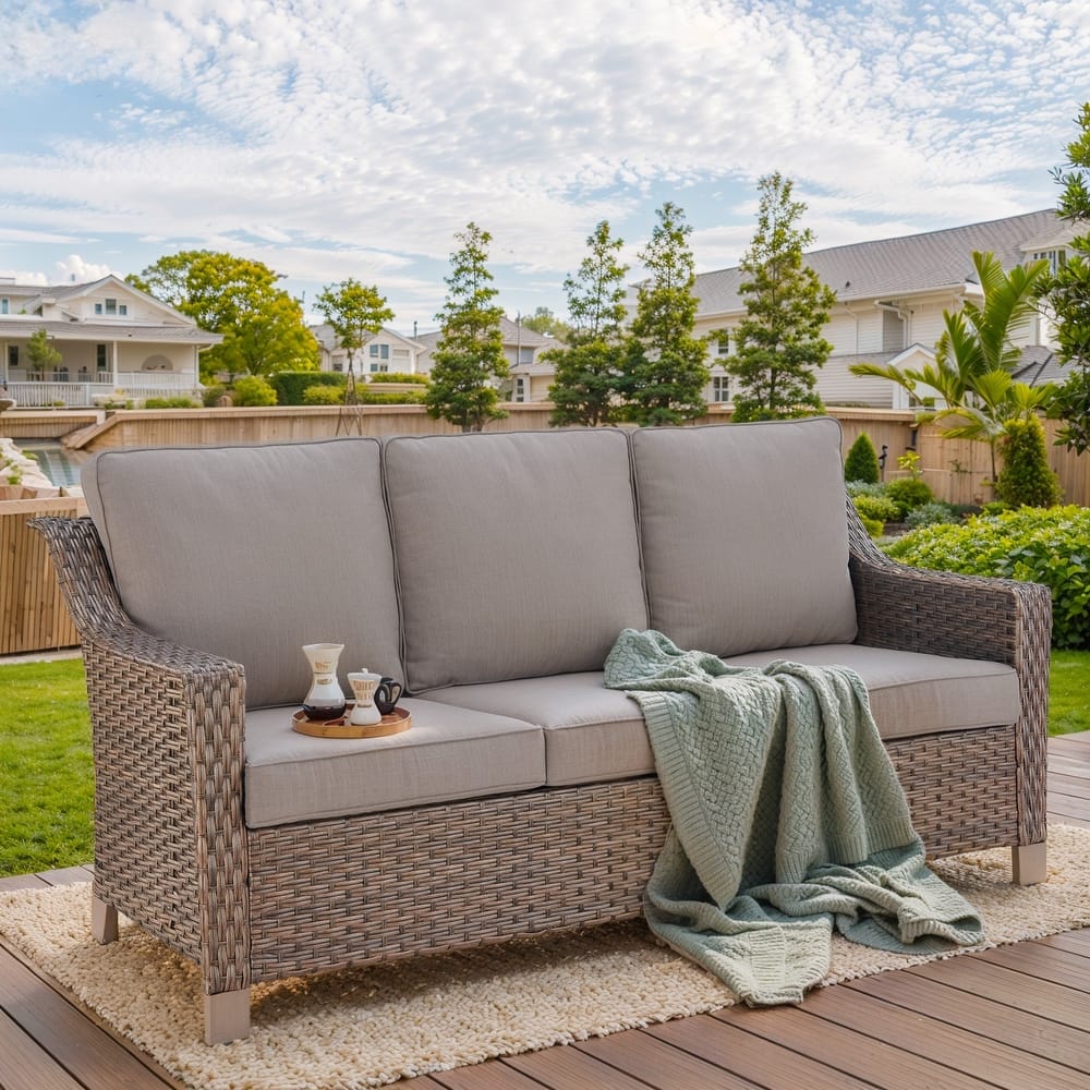 3-Seat Outdoor Rattan Sofa Patio Couch PE Wicker Sofa