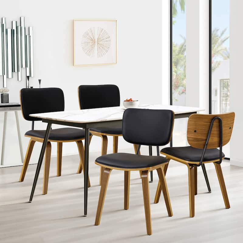 Faux Leather Upholstered Dining Chairs Set of 2/4 with Wood Legs - 32.3"H x 18.5"W x 21.8"D - Set of 4 - Black-PU back