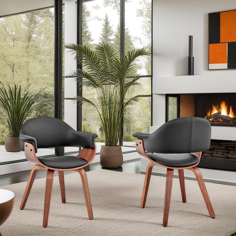 Adalyn Mid Century Modern Faux Leather and Wood Upholstered Dining Chair - Black and Walnut