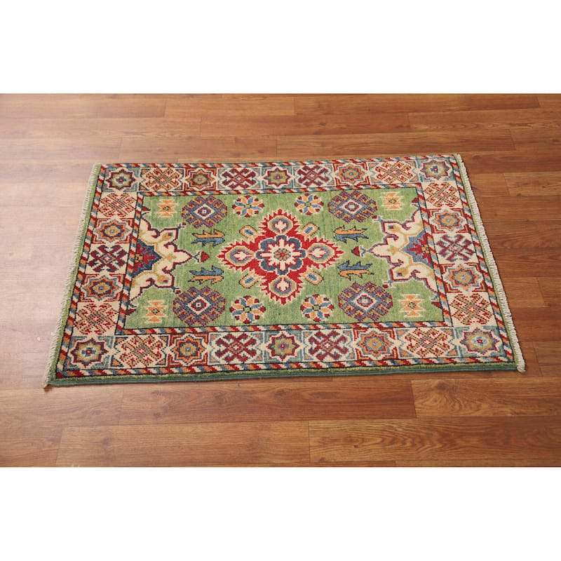 Green Kazak Accent Foyer Rug Hand-Knotted Wool Carpet - 2'0"x 3'0"