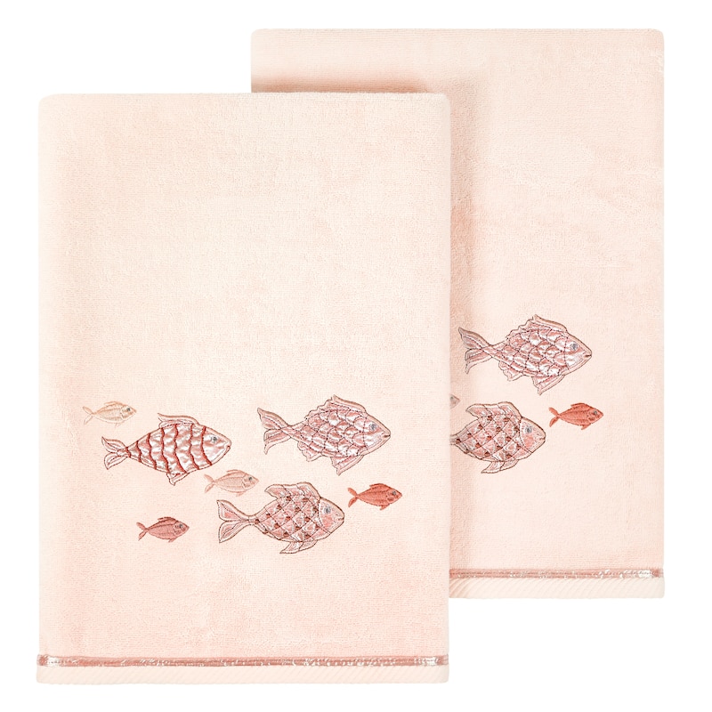 Authentic Hotel and Spa Turkish Cotton Figi 2PC Embellished Bath Towel Set - Blush