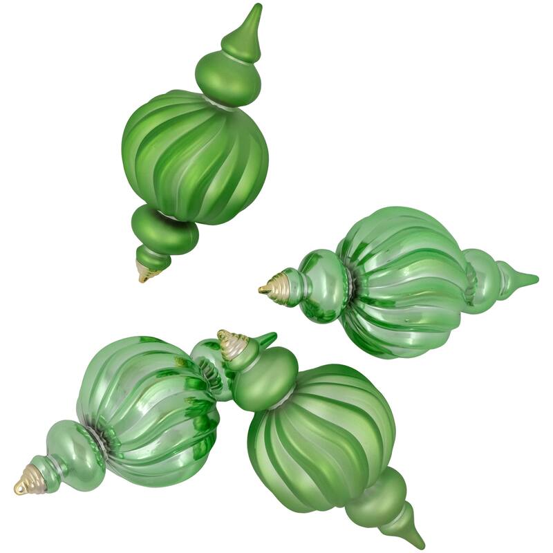 Commercial Size Shatterproof 2-Finish Finial Christmas Ornaments - Green -10" - 4ct