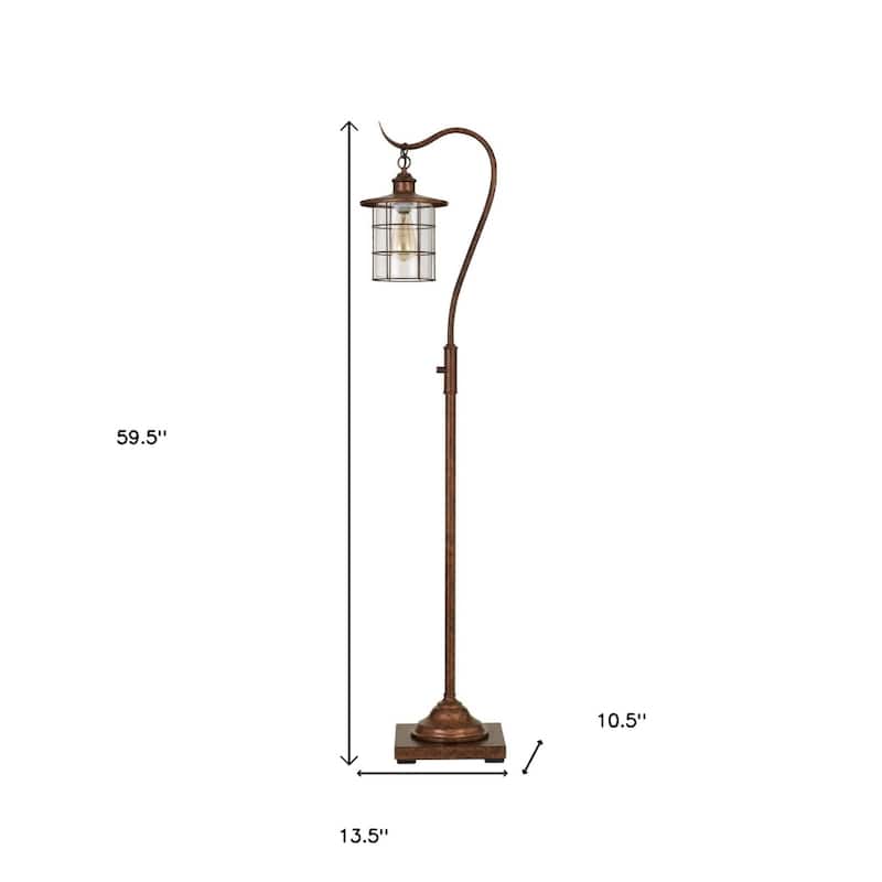 60" Antiqued Lantern Style Floor Lamp with Glass and Metal Shade - 59.5" x 13.5" x 10.5"