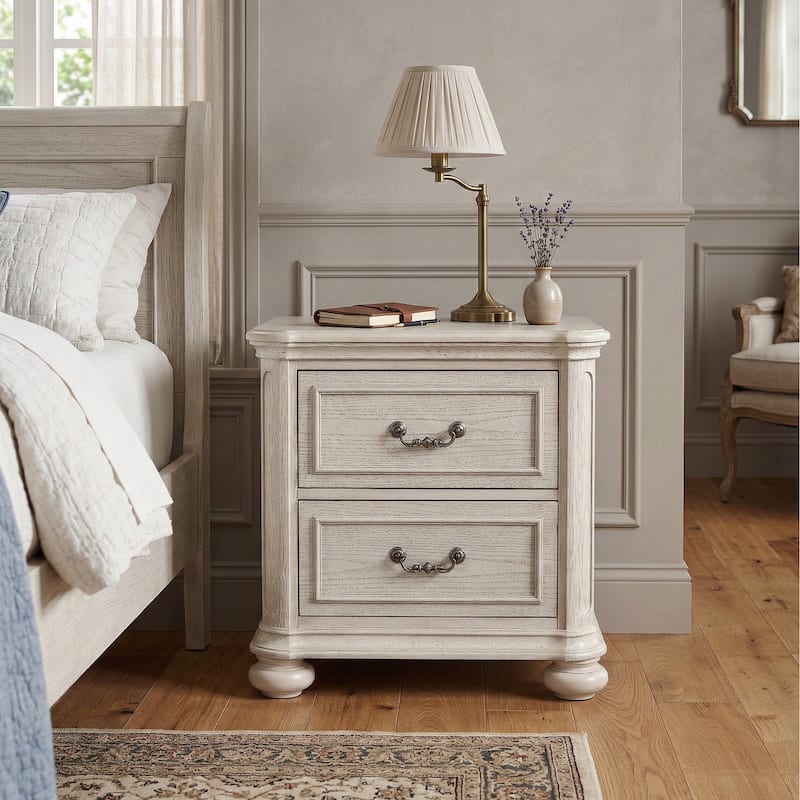 Roundhill Furniture Nelson 2-Drawer Bedroom Nightstand, Antique White - Antique White