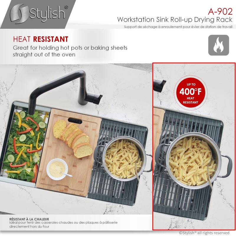 16 3/4" Dark Gray Workstation Sink Roll-up Drying Rack/Trivet