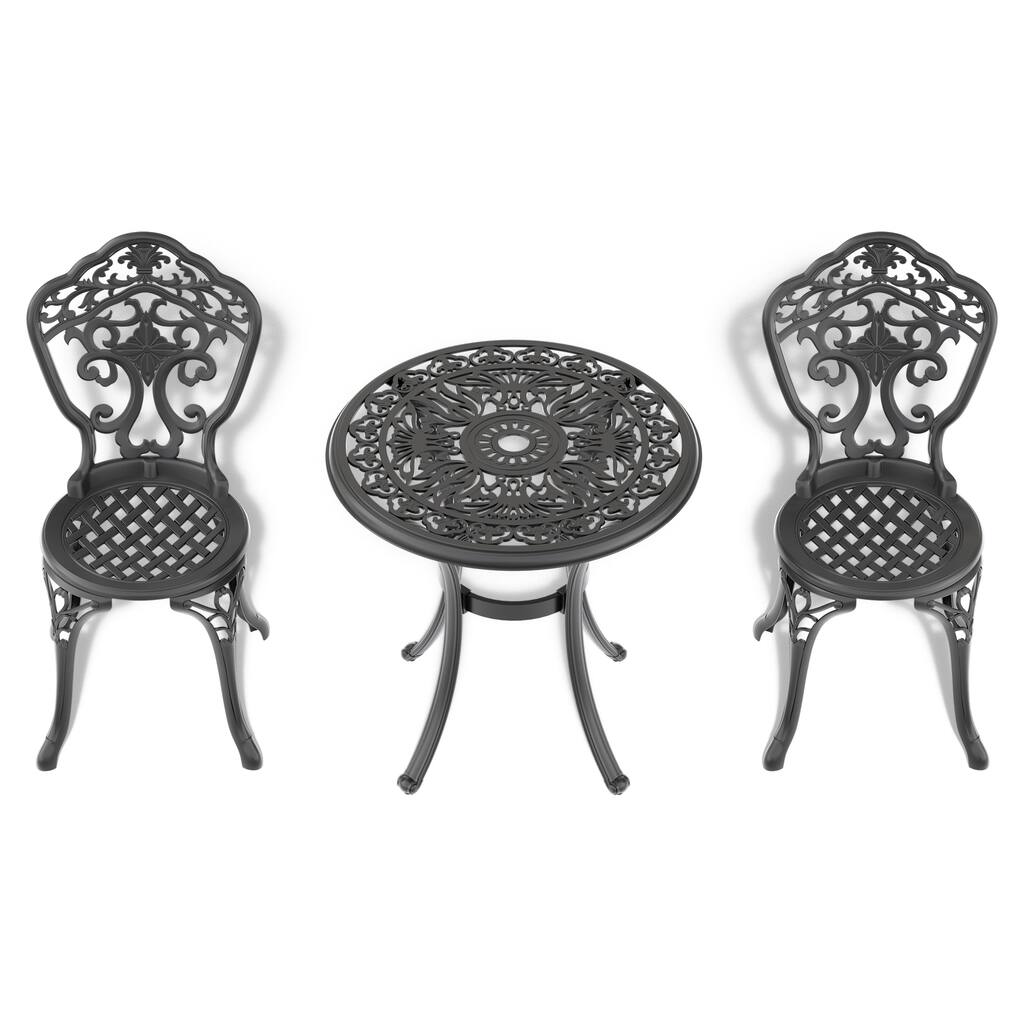 Classic 3-Piece Cast Aluminum Patio Furniture Set with Black Frame - Includes Table and Chairs