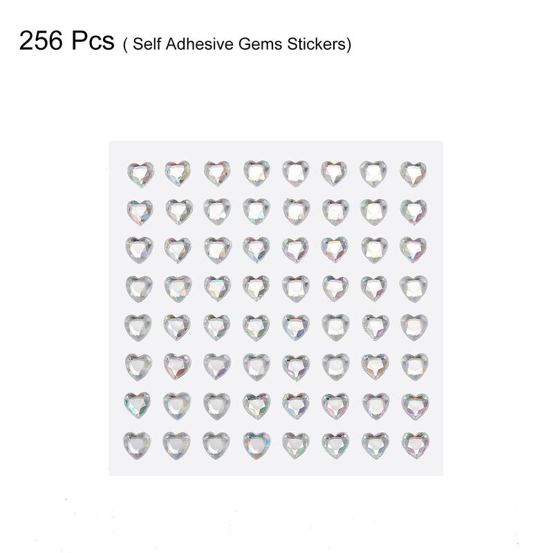 256 Pcs Heart Rhinestone 6mm Self Adhesive Gems Stickers White