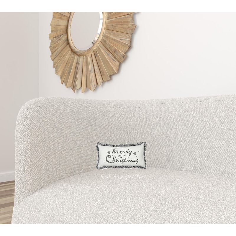 HomeRoots 10"x20" Black and White Have Yourself A Merry Little Christmas Pillow With Fringe
