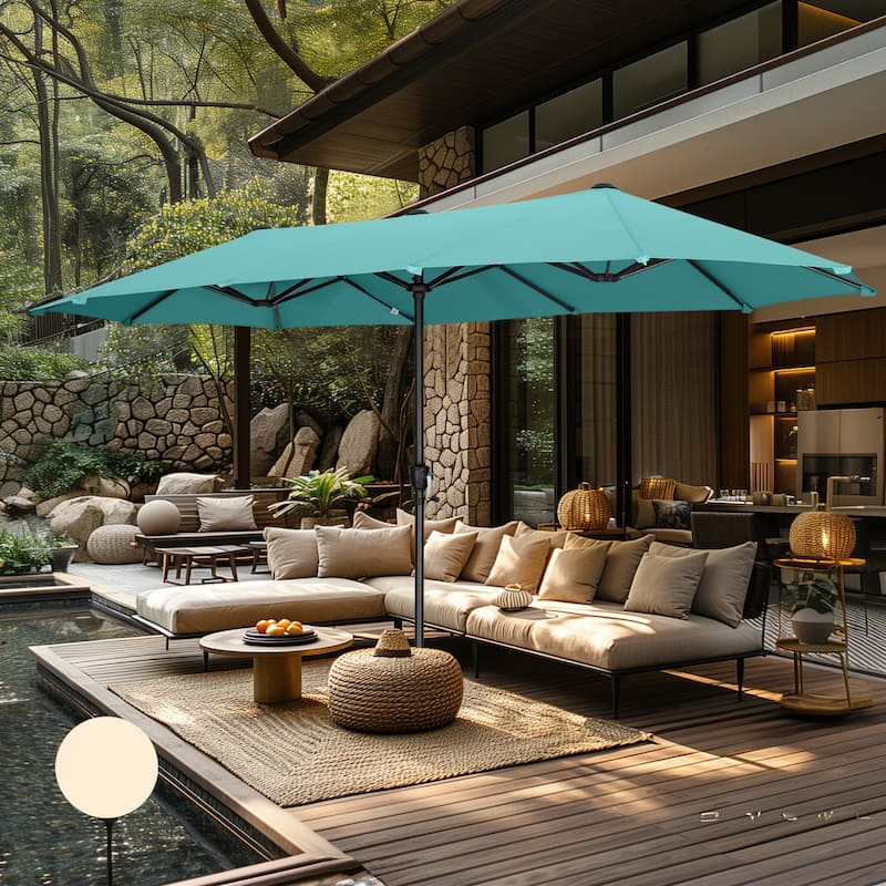MAISON ARTS 13ft Double -Sided Patio Umbrella Extra Large with Crank - Turquoise