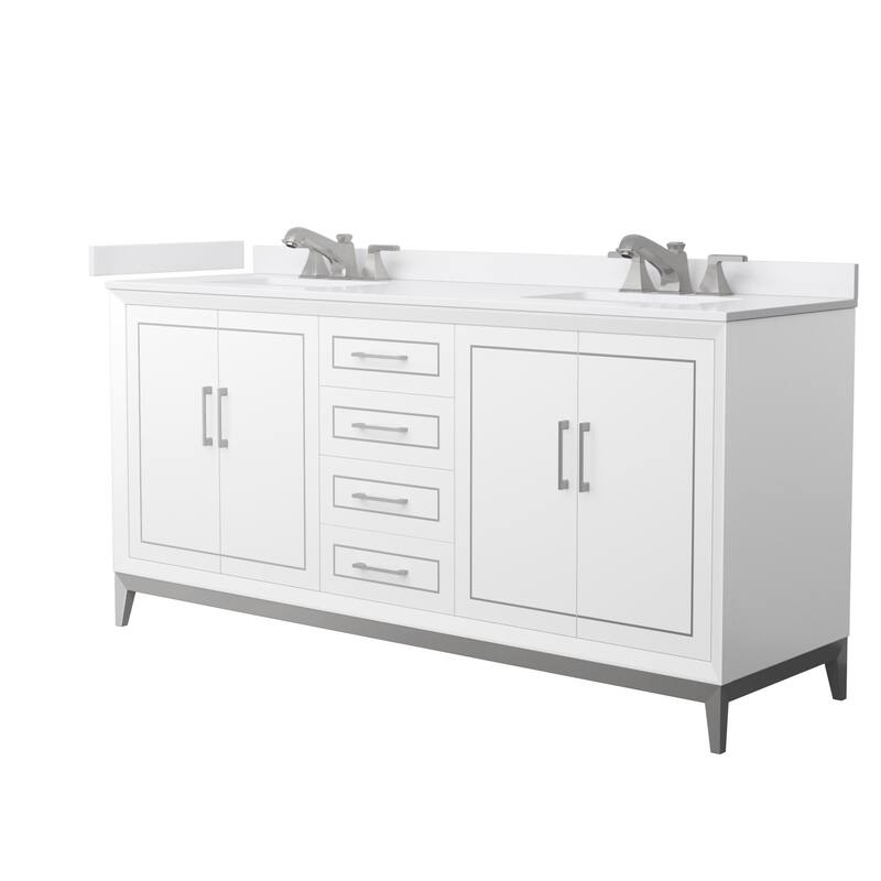 Wyndham Collection WCH5151-72D-VCA-US3MXX Marlena 72" Free Standing - White / White Cultured Marble Top / Brushed Nickel