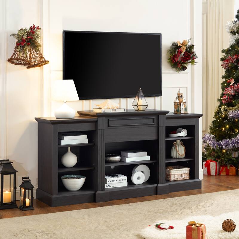 Modern TV Stand, Media Entertainment Stand with Large Storage Cabinet Open Shelves and Adjustable Shelves for Living Room, Grey