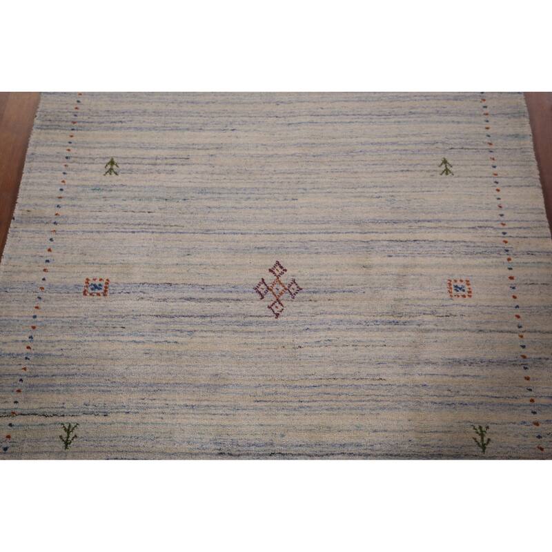 Tribal Striped Gabbeh Indian Accent Rug Handmade Wool Carpet - 4'0"x 5'9"