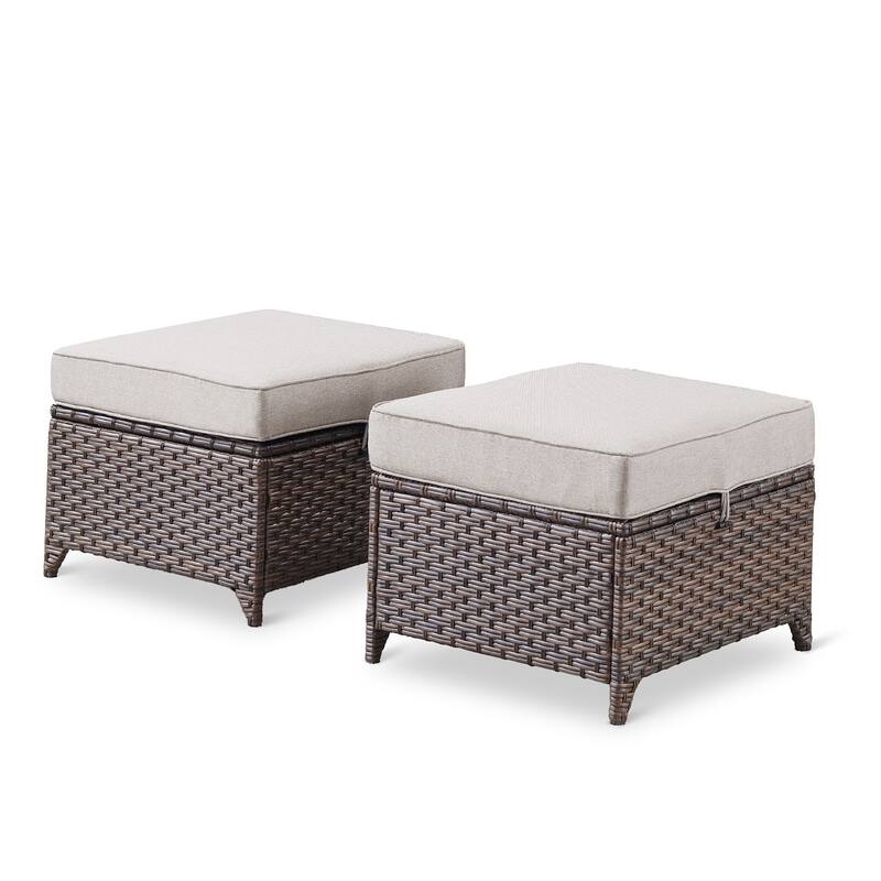 2 Pieces Patio Rattan Ottomans with cushions