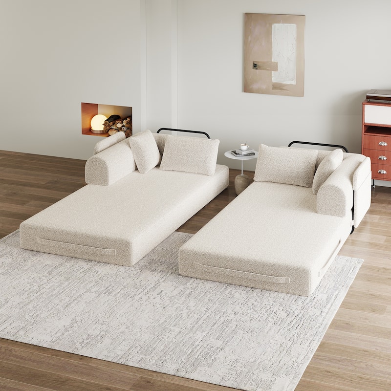 78.7" Convertible Sleeper Sofa Bed, Chenille Folding Mattress Couch with Side Pocket & Pillows, No-Assembly Floor Lounge Sofa