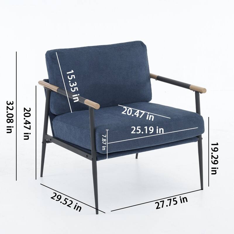 Chenille Fabric Armchair, Retro Leisure Accent Chair with Extra Soft Padded and Cushion