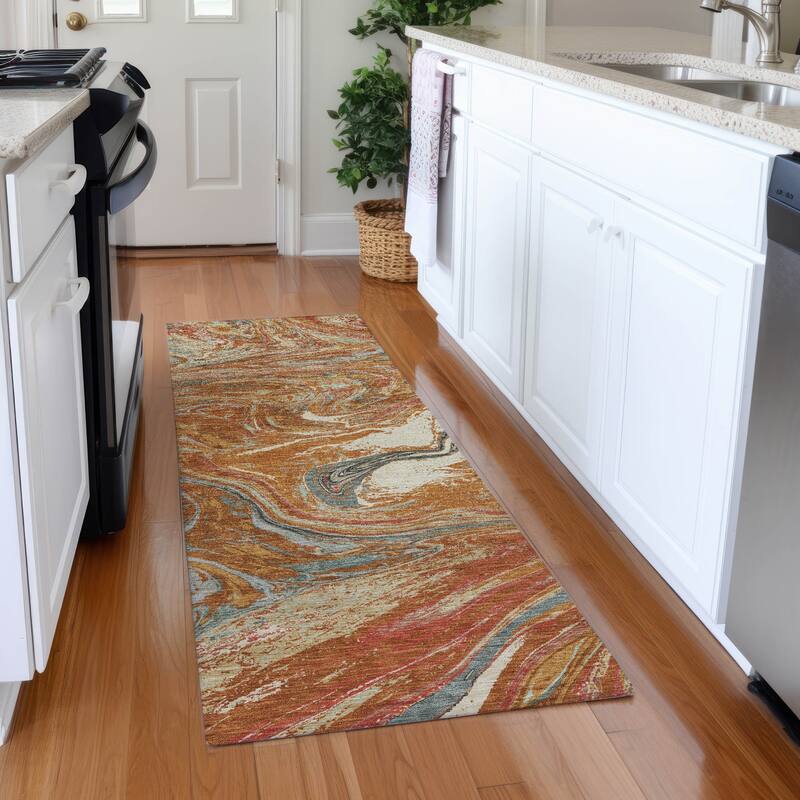 Premium Washable Super Soft Abstract Flow Mayfield Rug - Paprika - 2'3" x 7'6"