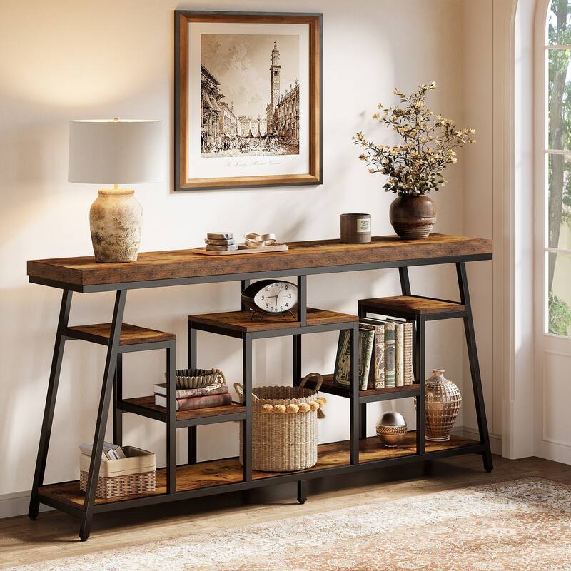 70.9-Inch Extra Long Console Table with Storage for Entryway, Sofa Table Behind the Couch - 13.78" D x 70.87" W x 33.46" H