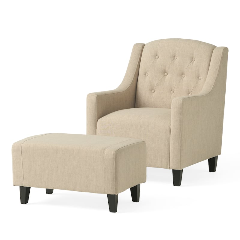 Modern 29.6" Upholstered Button Tufted Arm Chair with Ottoman Set for Living Room