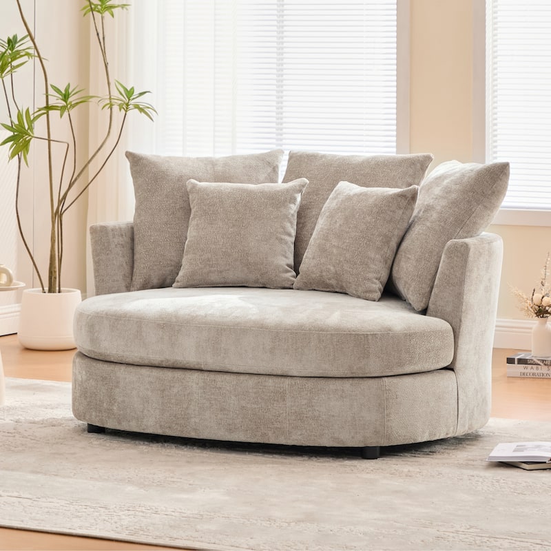 55.1" W Accent Barrel Chair,Modern Oversized Sofa Chair with 5 Pillows - Wheat