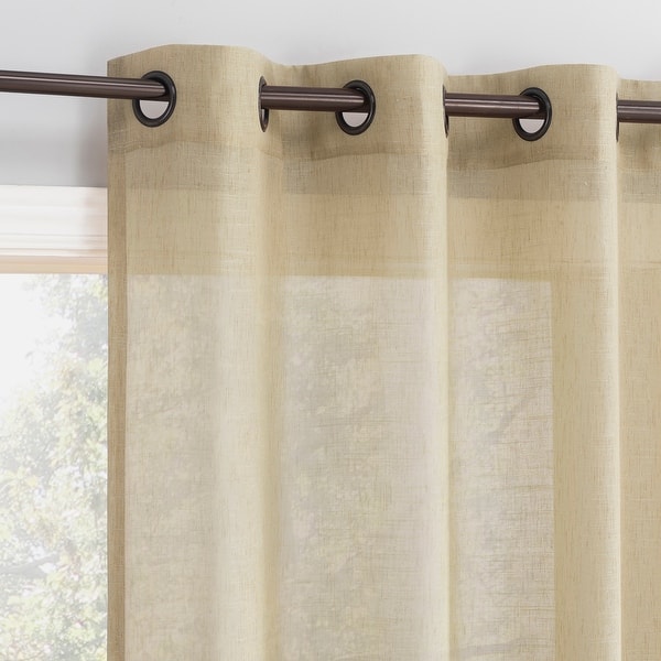 slide 2 of 7, Archaeo Slub Textured Linen Blend Black Grommet Top Curtain, Single Panel 52" x 63" - Sand