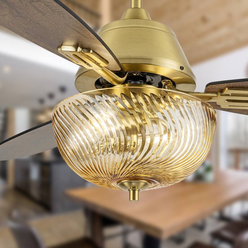 Coco River of Goods 3-blade 42-inch Glam Indoor Ceiling Fan with Blue Hand-Cut Glass Shade and Remote Control