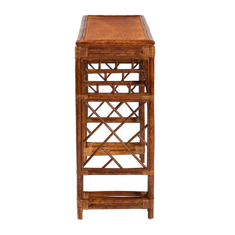 Wahid Marbled Tortoise Natural Rattan Console Table - Handcrafted Wicker Accent Table with Coastal Boho Style