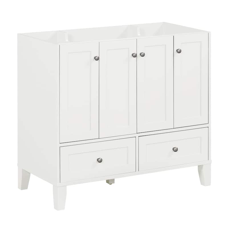36'' Freestanding Bathroom Vanity without Sink, Solid Wood Frame Bathroom Storage Cabinet with 2 Drawers and 4 Soft-Close Doors