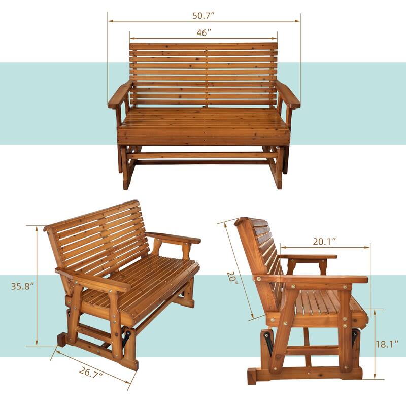 Wooden Patio Glider with High Roll Back and Deep Contoured Seat
