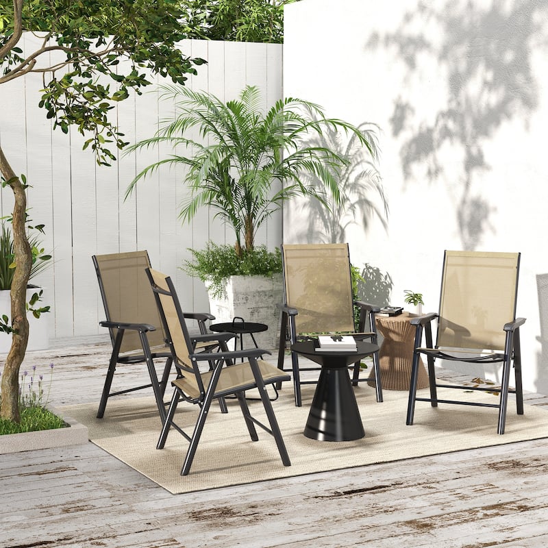 Outdoor Folding Chairs, Stackable Patio Dining Chairs with Armrests, Metal Frame, Set of 4