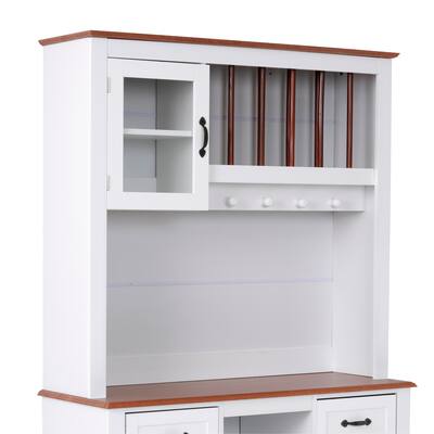 OS Home & Office Model Countryside Top Hutch Only with Glass Framed Door, Decorative Plate Storage, and Coffee Cup Hooks
