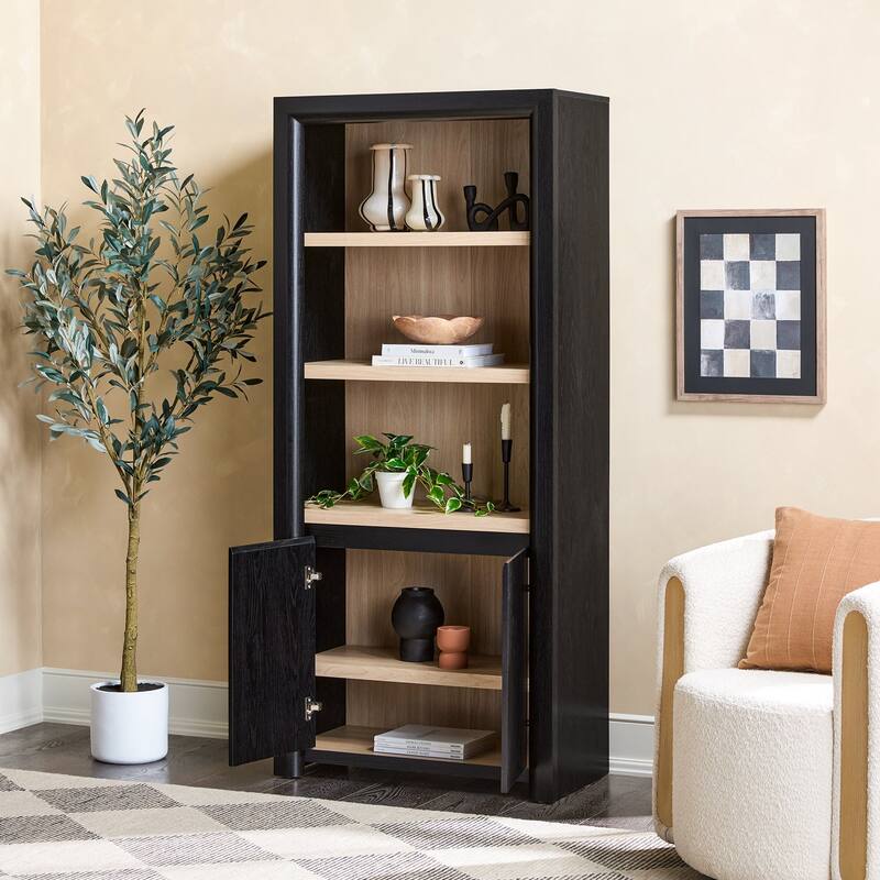 Walker Edison Modern Wood Open Bookshelf with Storage Cabinet