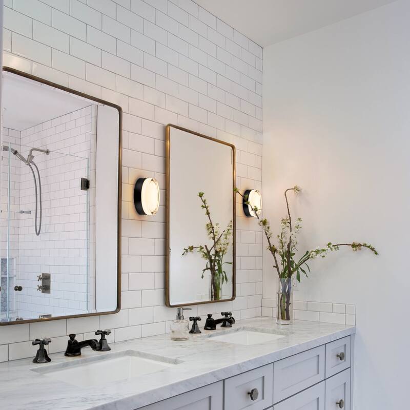 5.9"W Modern Black Circular Clear Frosted Glass Integrated LED Wall Sconce/Flush Mount Ceiling Light