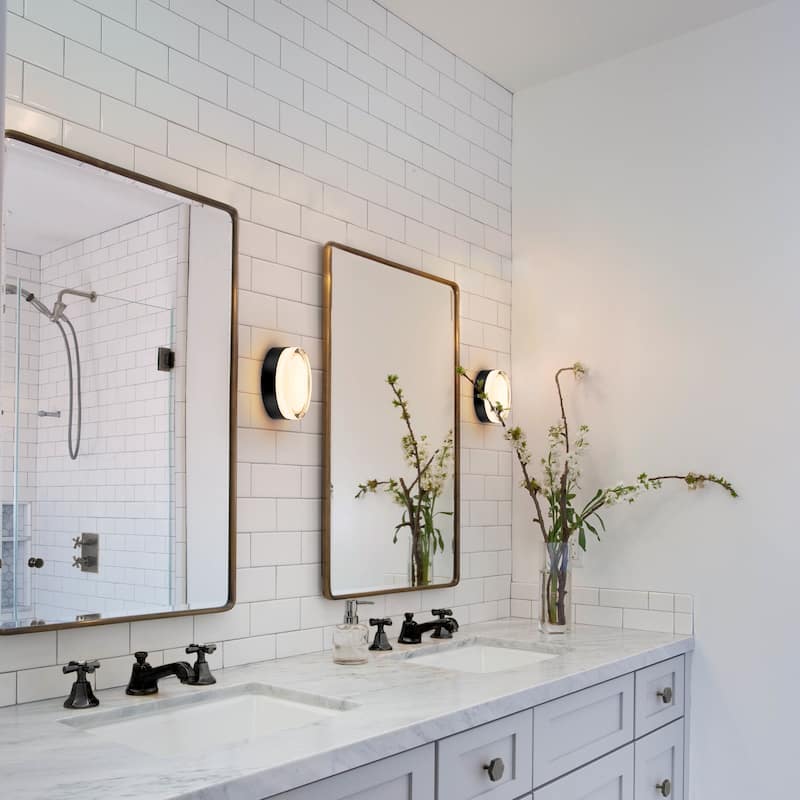 1-Light Modern Black Dome Dimple LED Flush Mount Light Wall Sconce Frosted Glass Bathroom Vanity Light