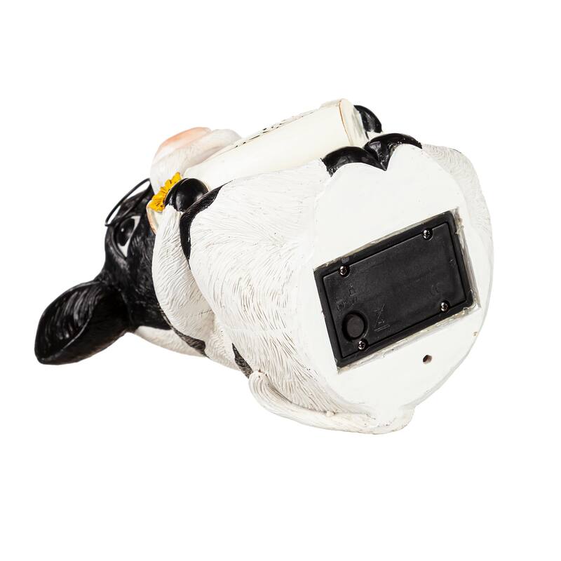 7 in. Resin Solar Animal Garden Statue With Glasses, Cow