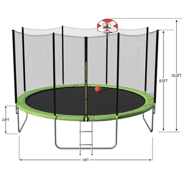 14 foot trampoline hotsell with basketball hoop