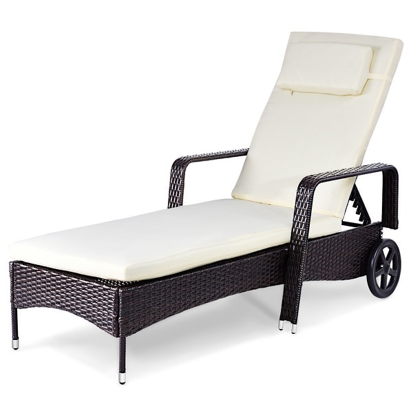 Costway Outdoor Chaise Lounge Chair Recliner Cushioned Patio Furniture Adjustable Wheels