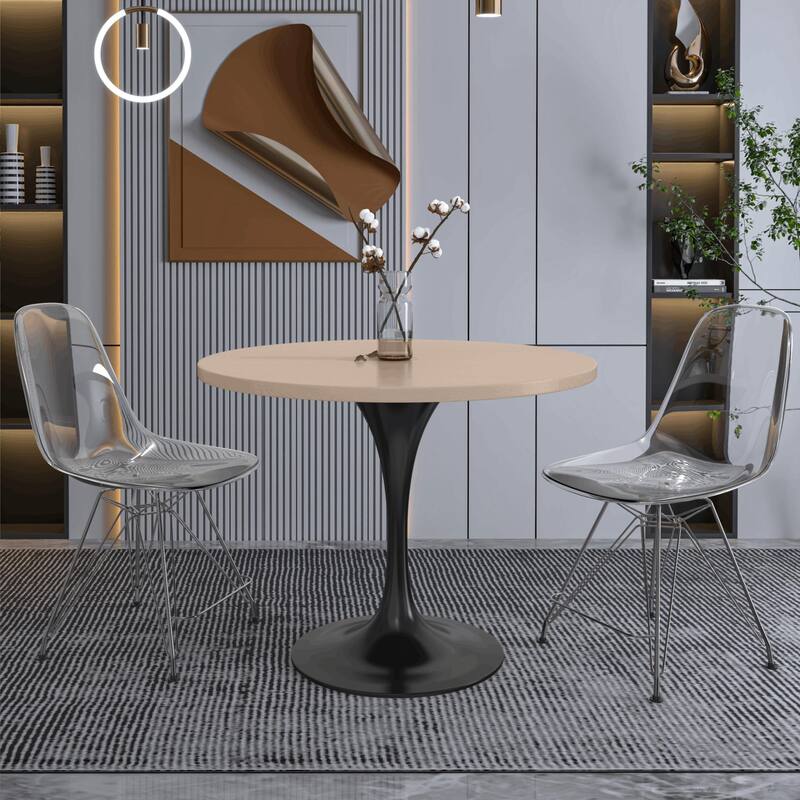 LeisureMod Verve 36" Round Dining Table with MDF Wood TableTop and Black Steel Base for Kitchen & Dining Room