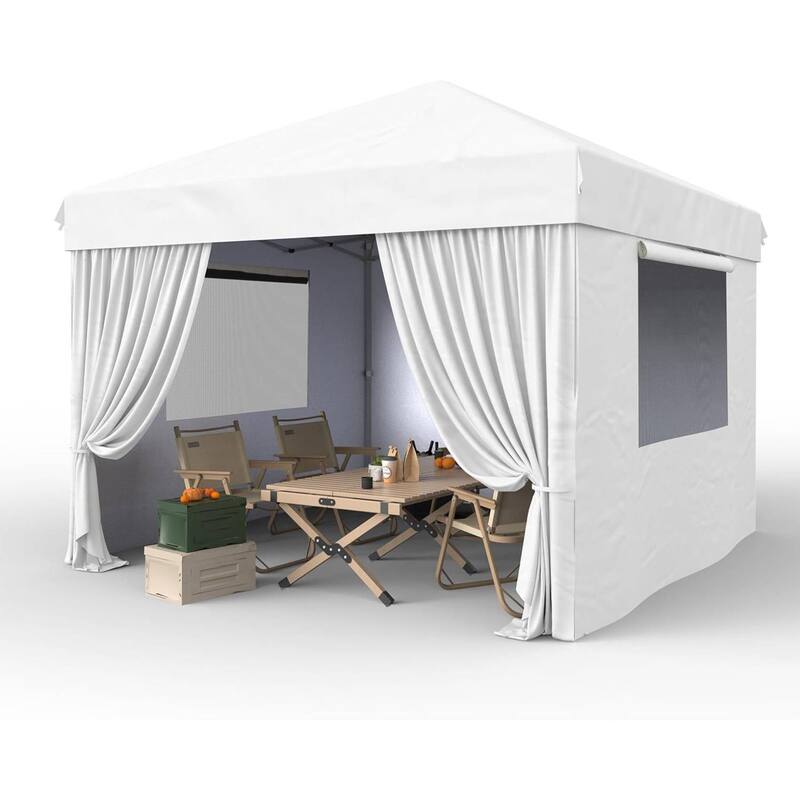 Outdoor 4-Sidewall 10x10 Pop Up Canopy Tent for Picnics, Camping - White