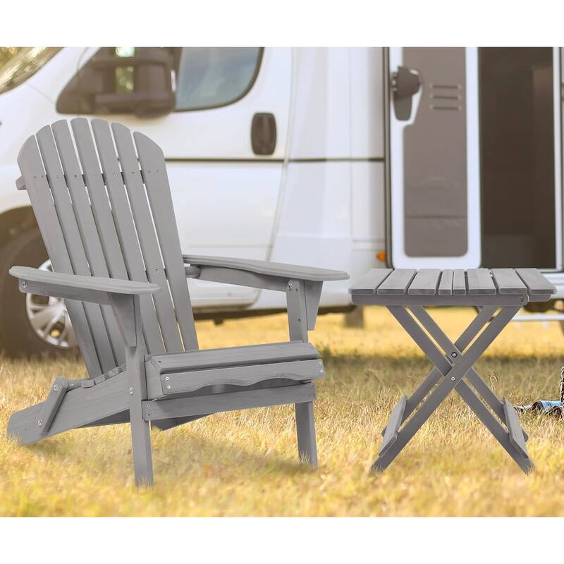 Wooden Folding Adirondack Chair Set of 2 Patio Fire Pit Chairs